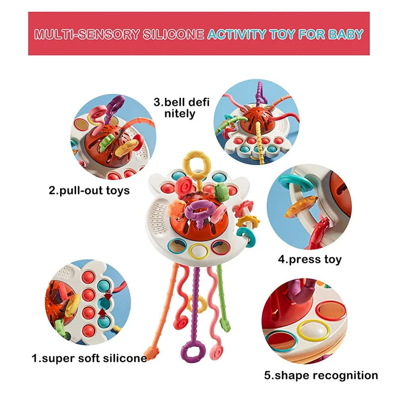 Montessori Sensory Toys: Silicone Pull String, Educational for Babies