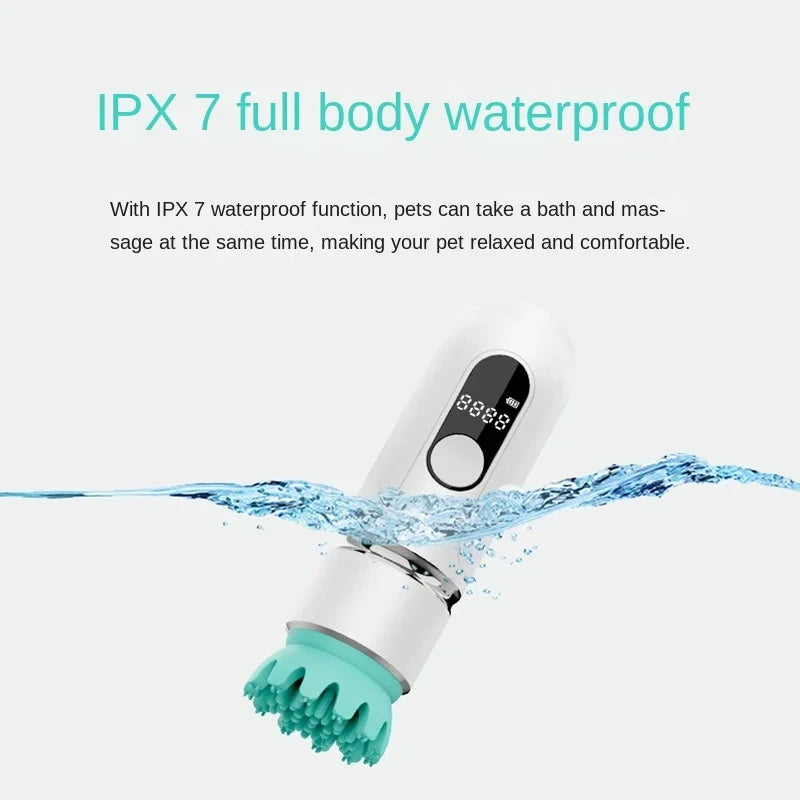 Rechargeable Pet Massage Brush: Waterproof Silicone Scalp Massager.