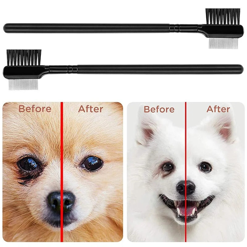 Double-Sided Pet Eye Comb: Removes tear stains, grooming accessory.