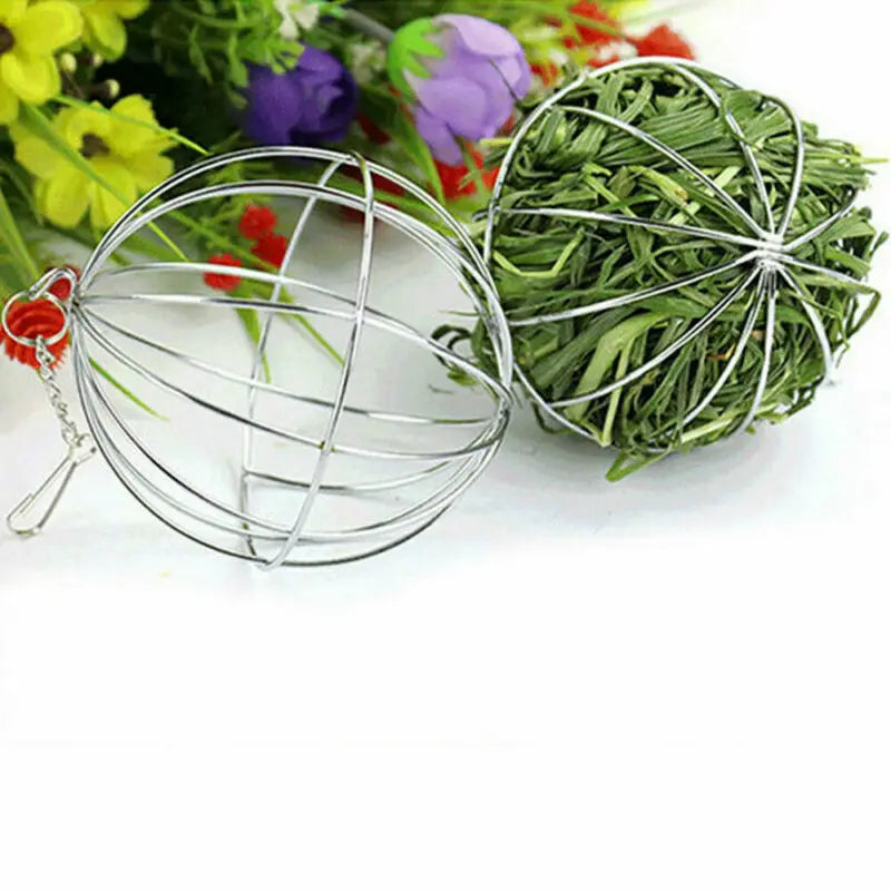 Stainless steel hay ball: Guinea pig, hamster, rabbit toy dispenser.