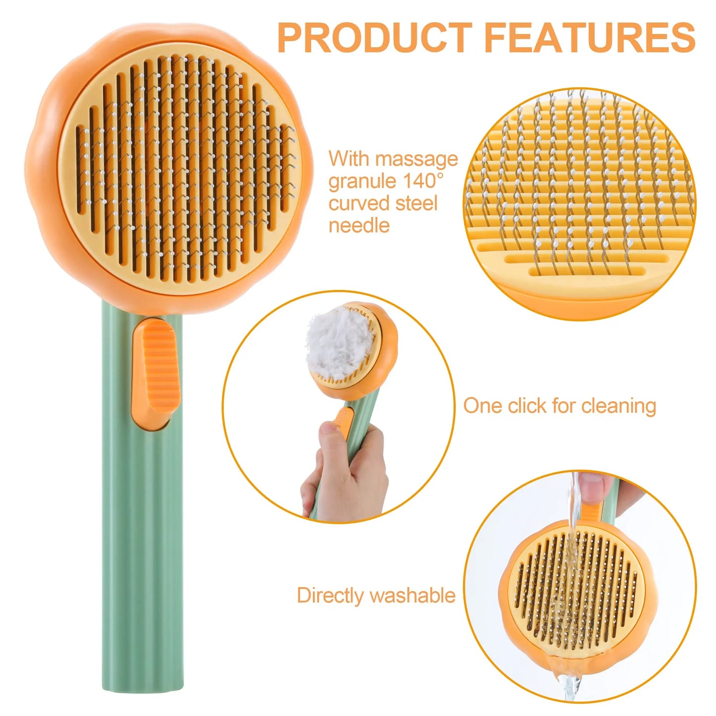 Pumpkin Brush: Self-Cleaning Slicker Brush, Removes Mats, Tangled Hair
