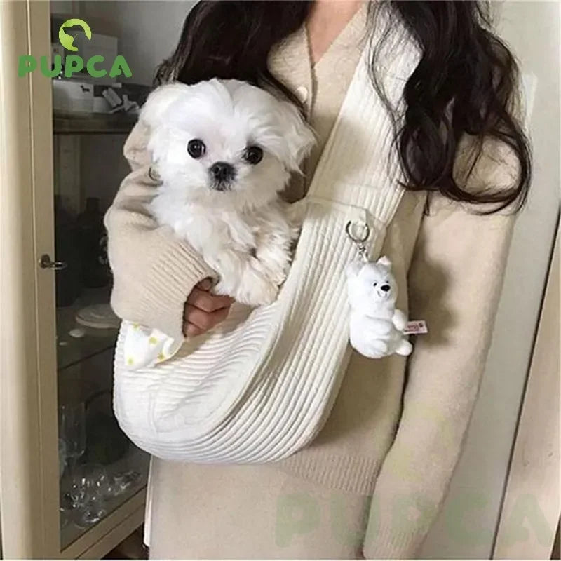 Handmade Pet Carrier: Canvas shoulder bag for pets during travel.