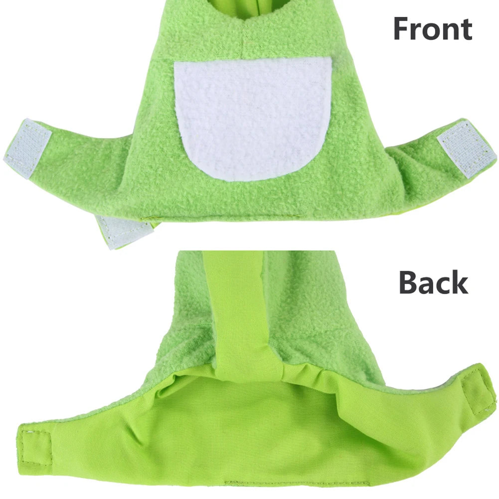 Cute Frog Pet Clothes: Soft coat for parrots, ideal for cosplay.