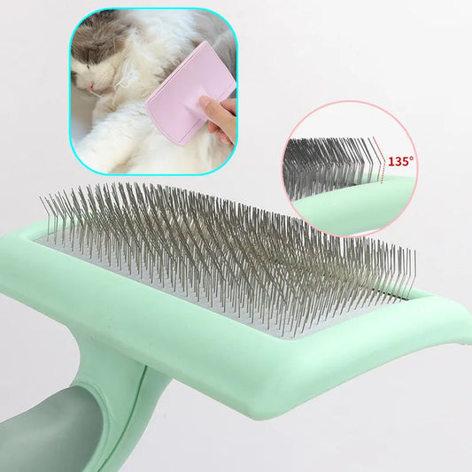 Dog Grooming Brush: Stainless steel, massage comb, removes pet hair efficiently.