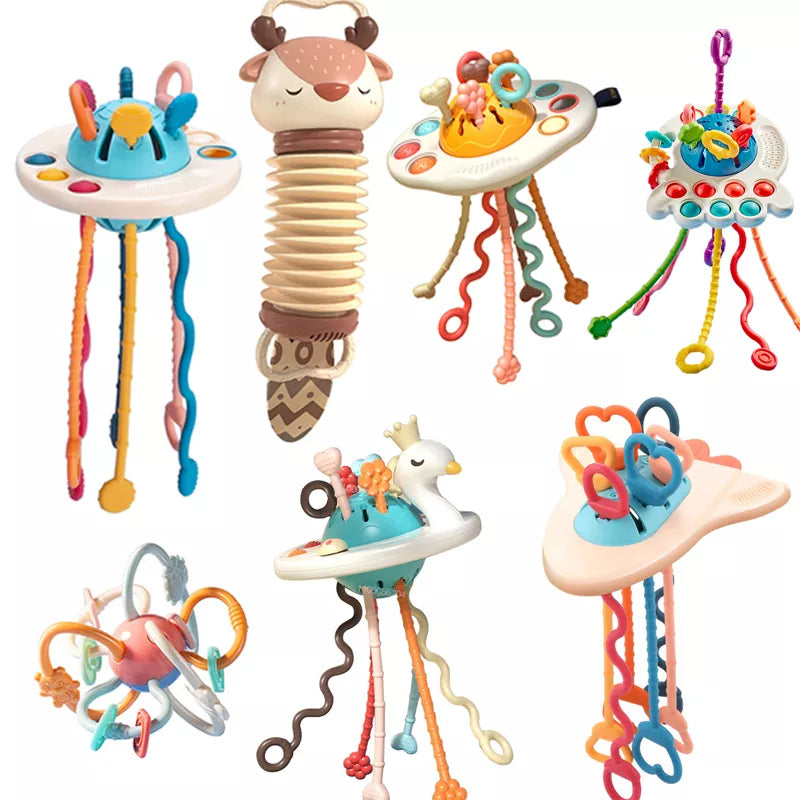 Montessori Sensory Toys: Silicone Pull String, Educational for Babies