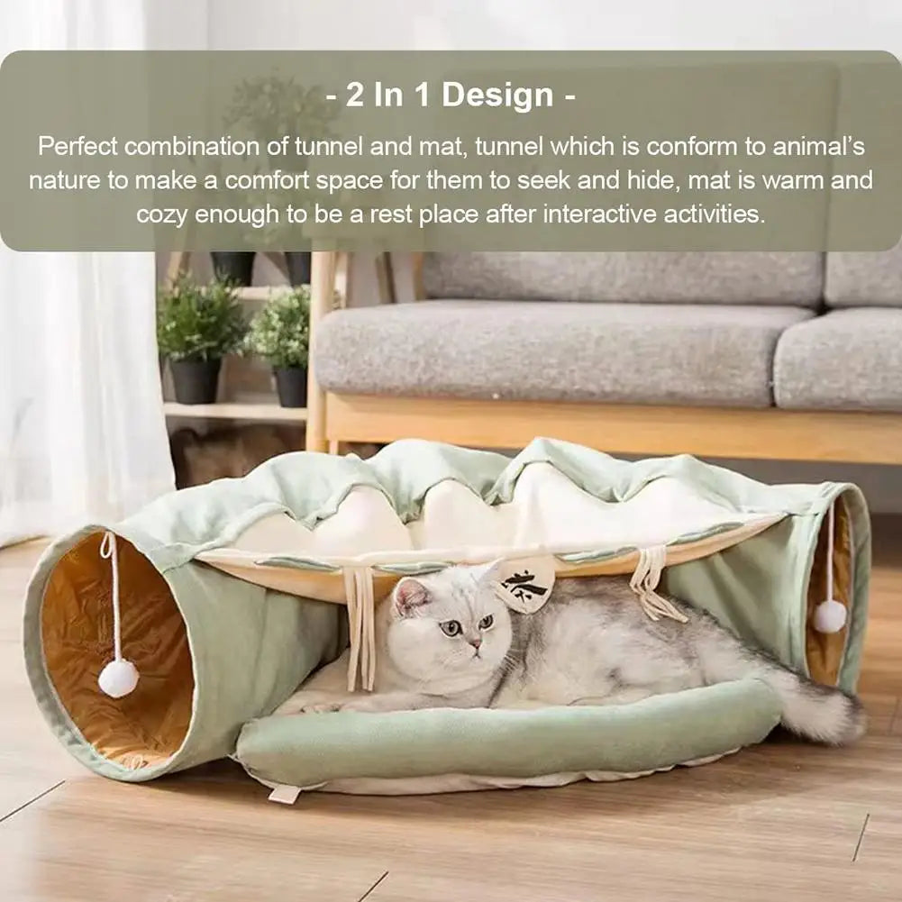Interactive cat couch tunnel: Foldable agility play mat for pets.