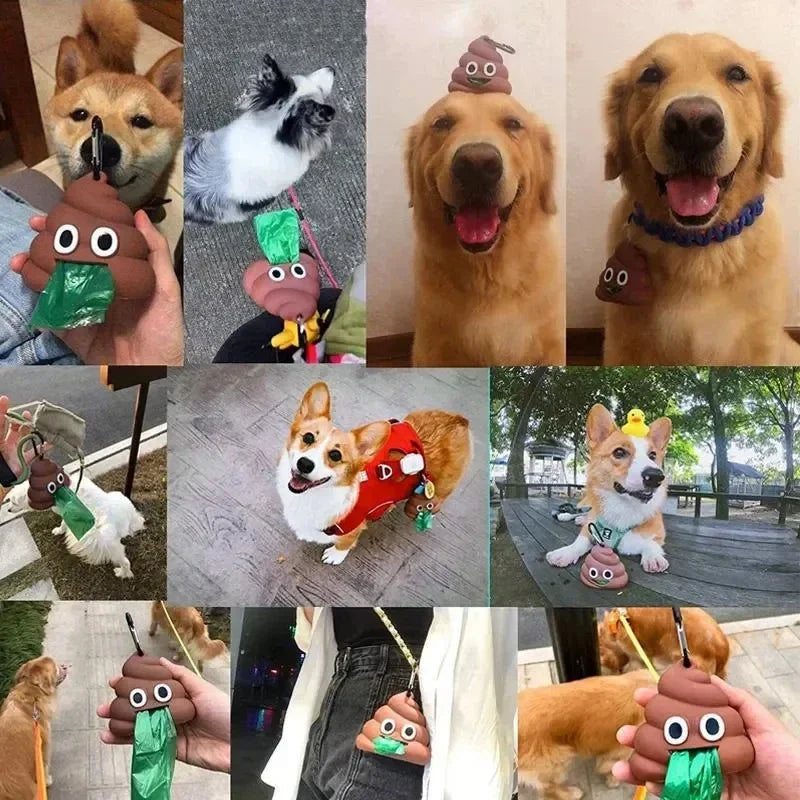 Waste Bag Dispenser: Silicone, Poop-shaped Storage, Pet Cleaning.