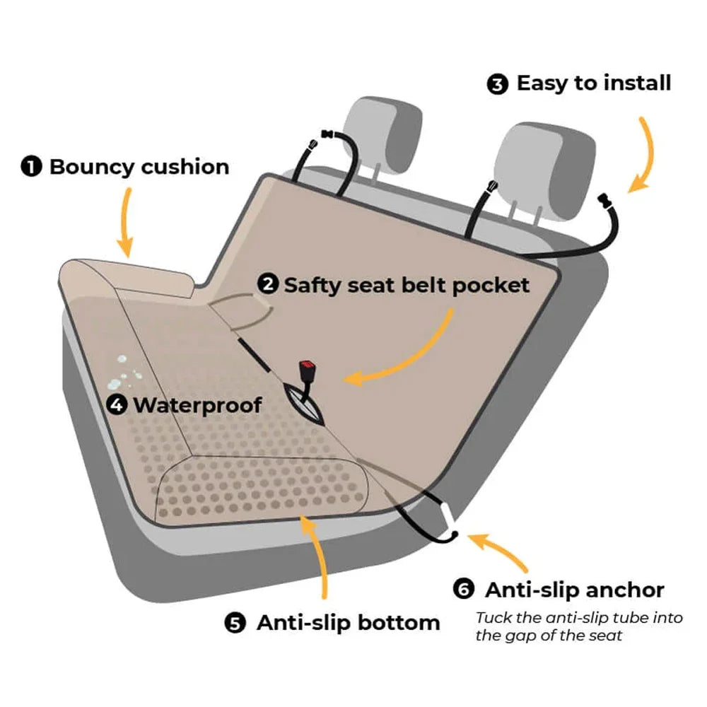 Waterproof Car Seat Cover: Protects car seats, comfortable for pets during travel.