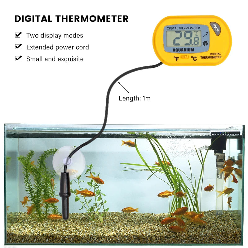 Digital Aquarium Thermometer: LCD display, temperature detector, aquatic pet tool.