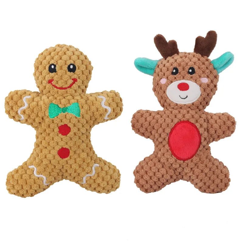 Plush Dog Toy: Squeaky, teeth-cleaning toy.