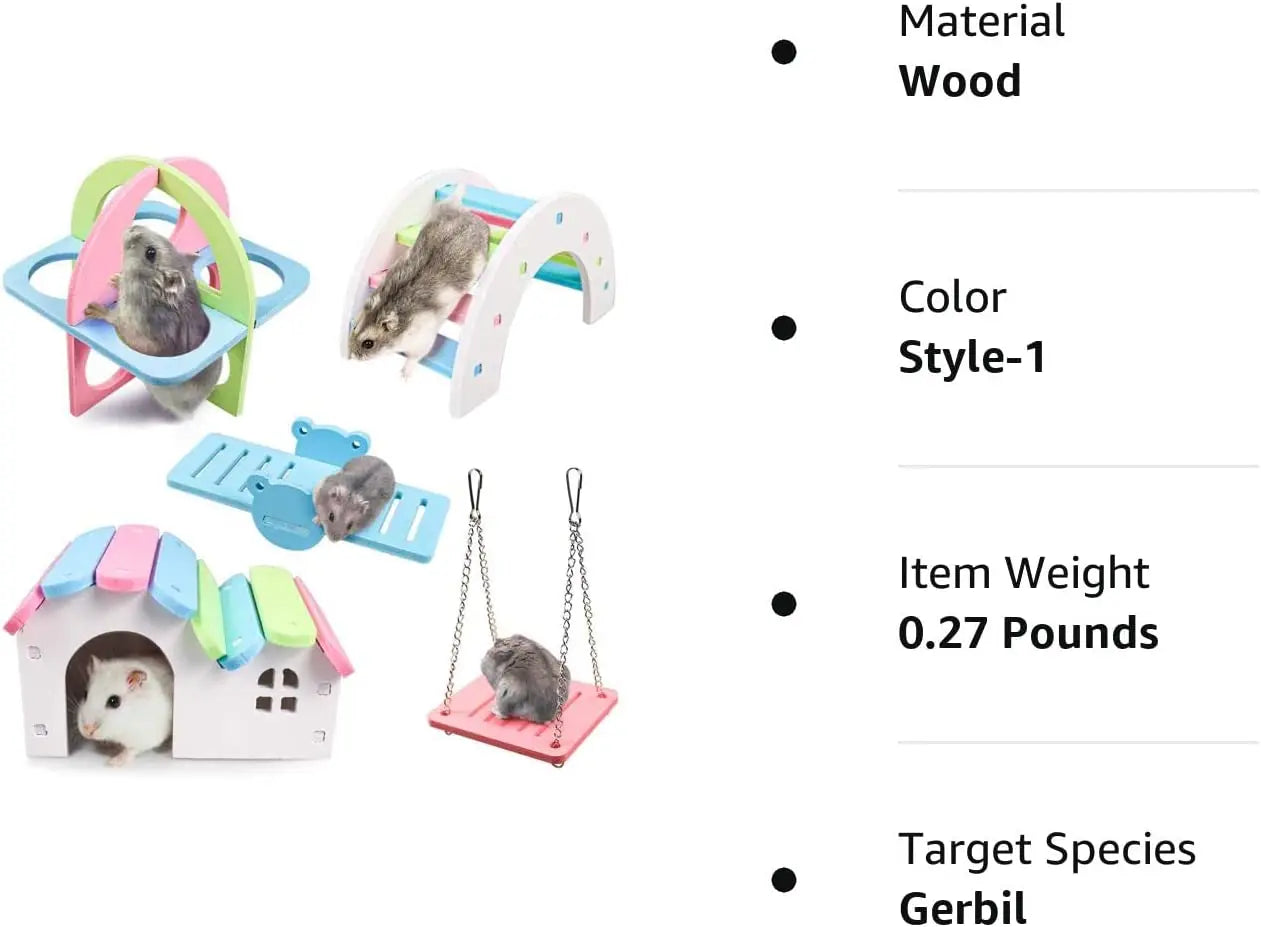 Hamster Wooden Toys: Rainbow Bridge, Seesaw Swing, Activity Climb Toy