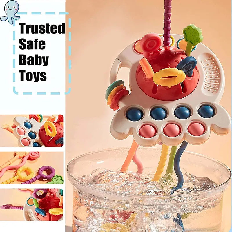 Montessori Sensory Toys: Silicone Pull String, Educational for Babies