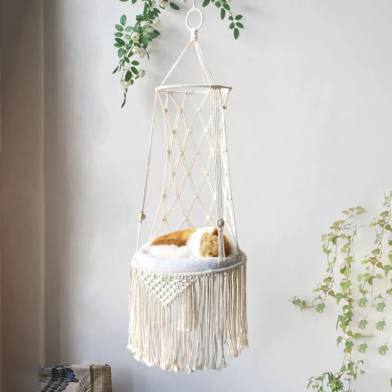 Macrame Cat Hammock: Stylish Wall Decor for Pets