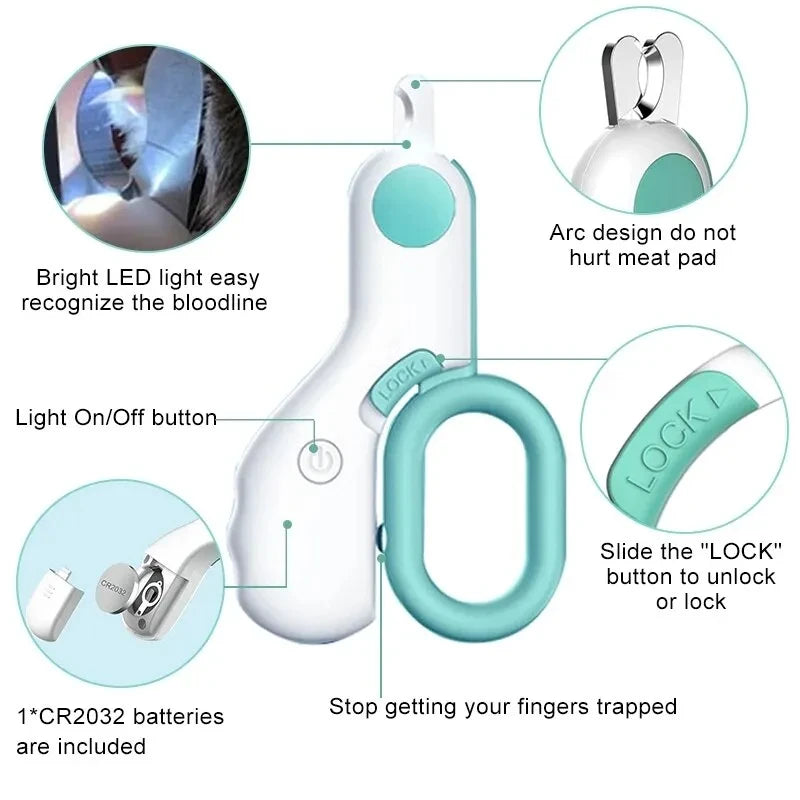 LED Dog Nail Clipper: Professional Claw Trimmer, Safety Lock.