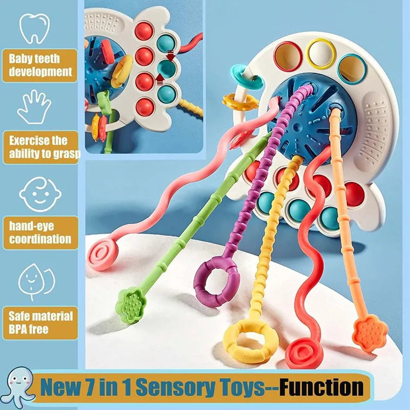 Montessori Sensory Toys: Silicone Pull String, Educational for Babies