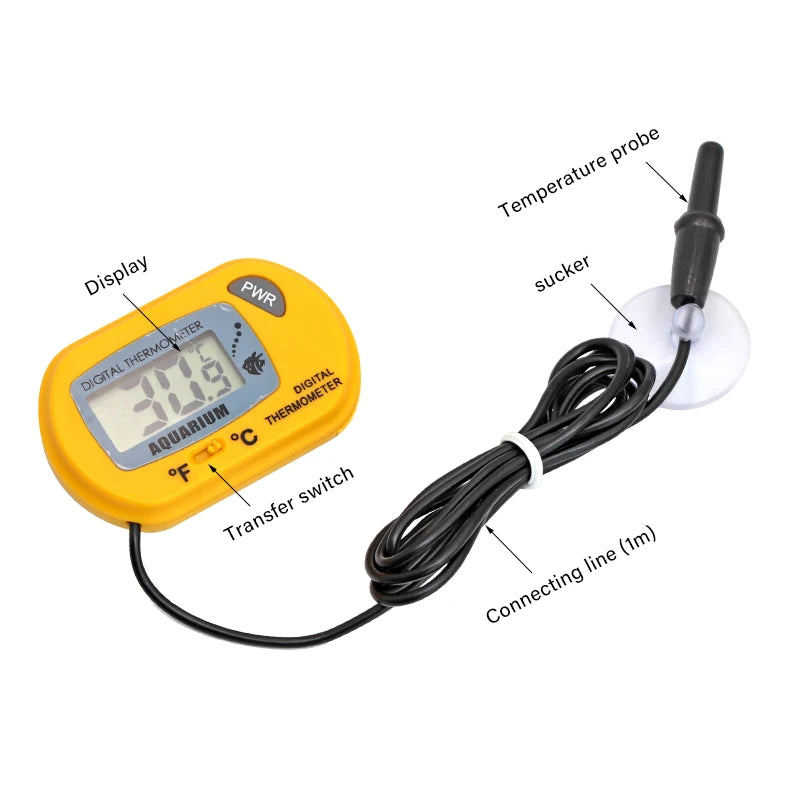 Digital Aquarium Thermometer: LCD display, temperature detector, aquatic pet tool.