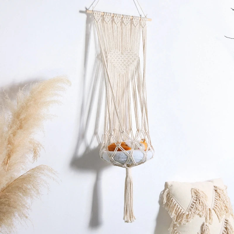 Macrame Cat Hammock: Stylish Wall Decor for Pets