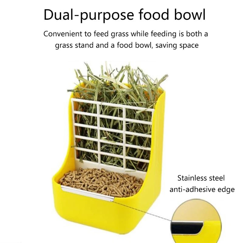 Rabbit Hay Feeder: Double-Use Bowl for Grass and Food.