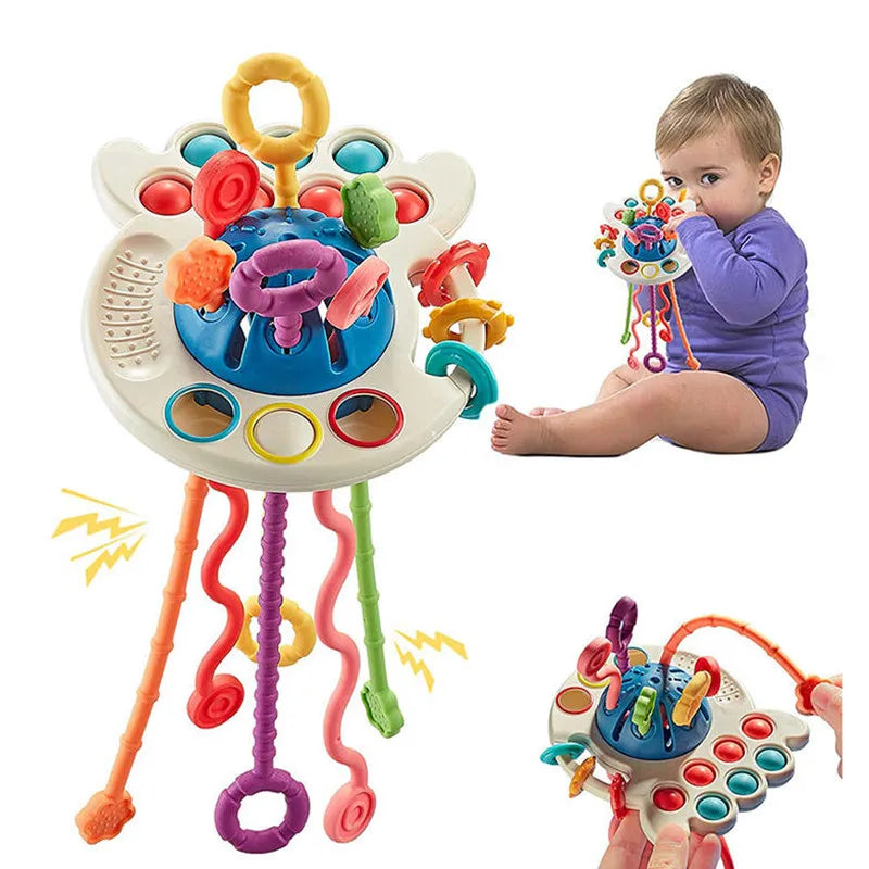 Montessori Sensory Toys: Silicone Pull String, Educational for Babies