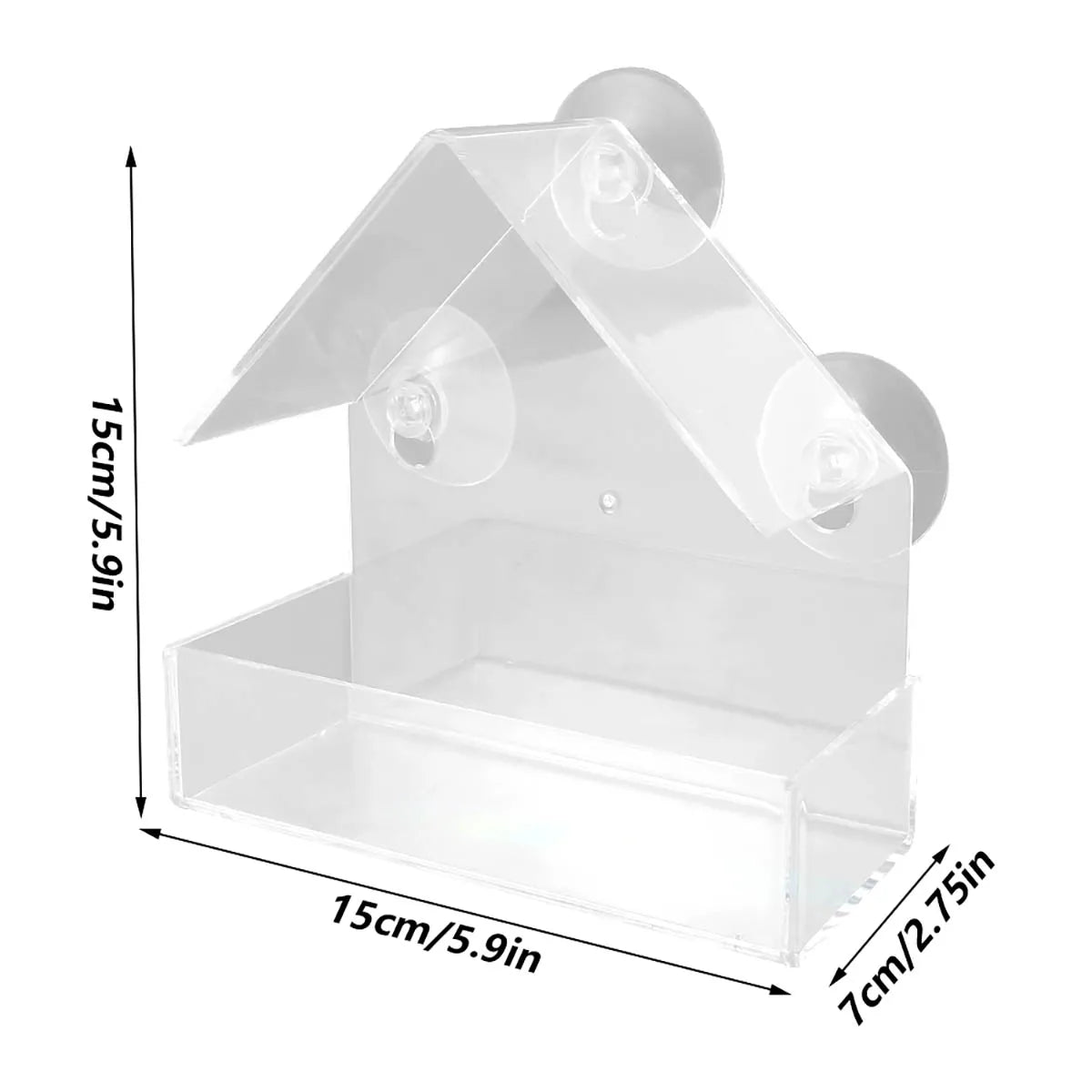 Window Wild Bird Feeder House: Transparent table with sliding tray.