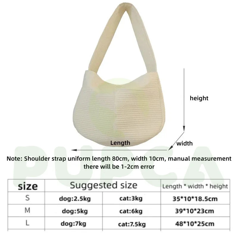 Handmade Pet Carrier: Canvas shoulder bag for pets during travel.