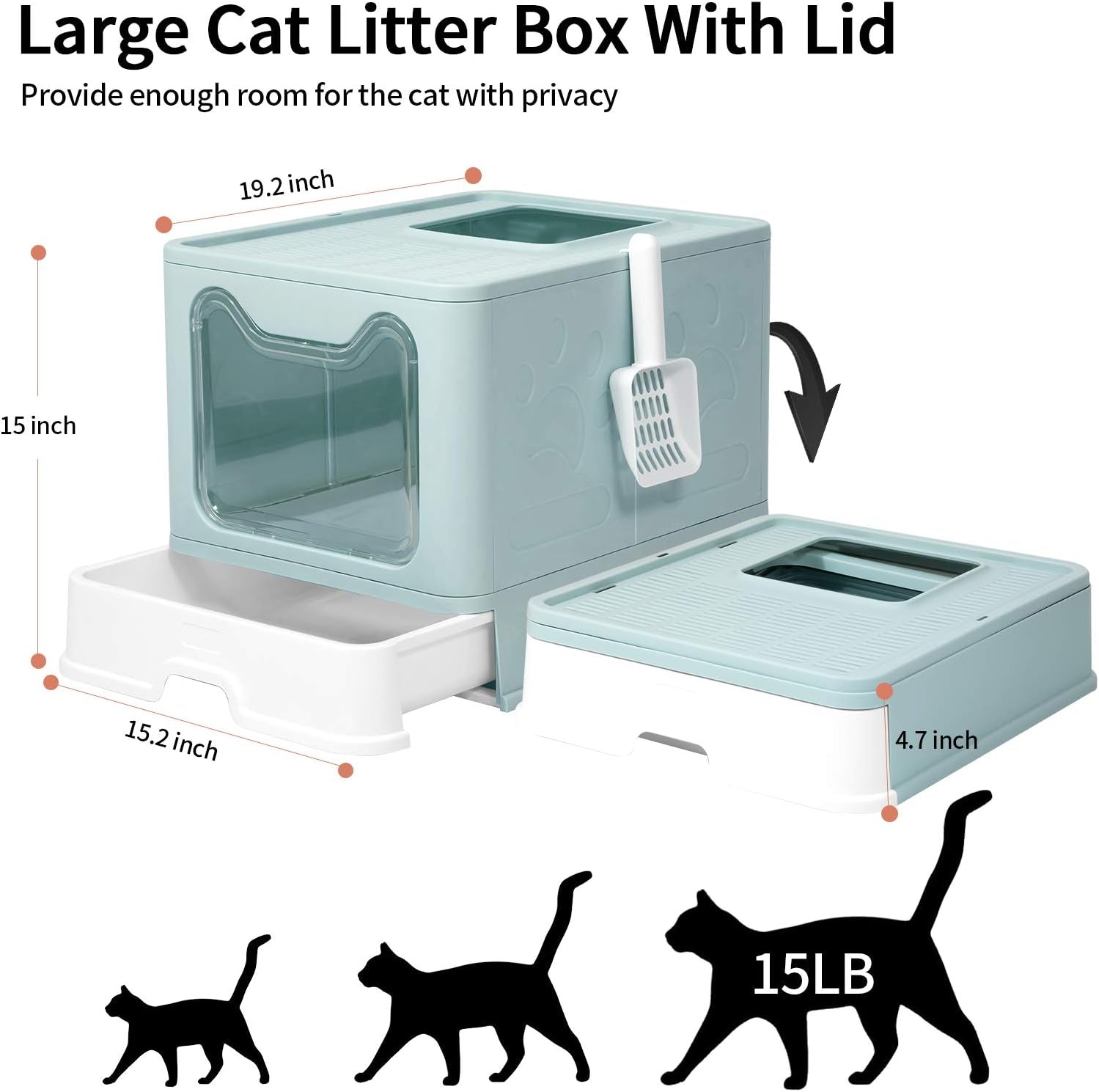 Large Top Entry Cat Litter Box: Foldable, Covered, Anti-Splashing (Blue)