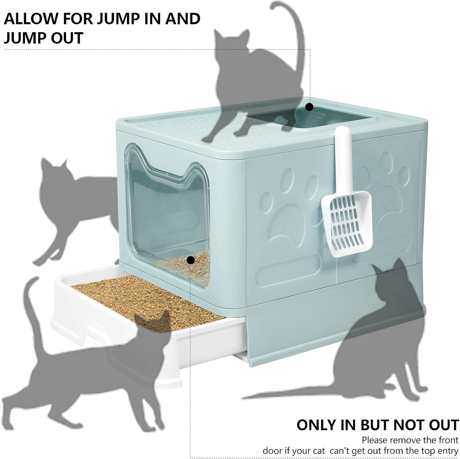 Large Top Entry Cat Litter Box: Foldable, Covered, Anti-Splashing (Blue)