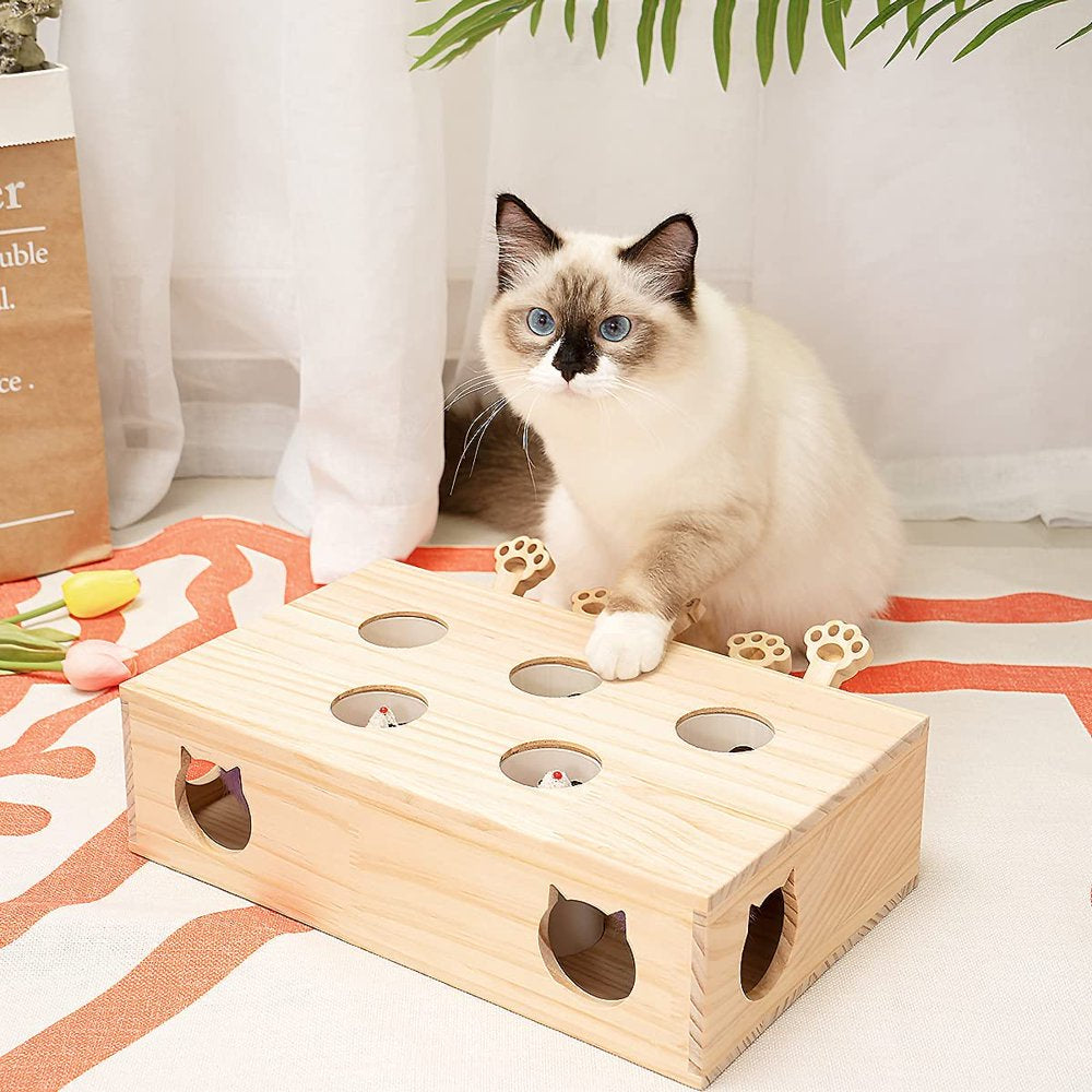 Interactive Cat Whack-a-Mole Game: Solid Wood Toy for Indoor Cats