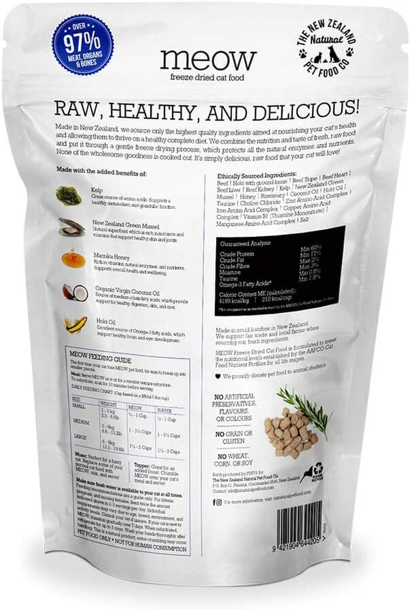 Meow Beef & Hoki Freeze-Dried Raw Cat Food: High Protein, Natural, Limited Ingredient Mixer, Topper, or Treat - 9.9 Oz