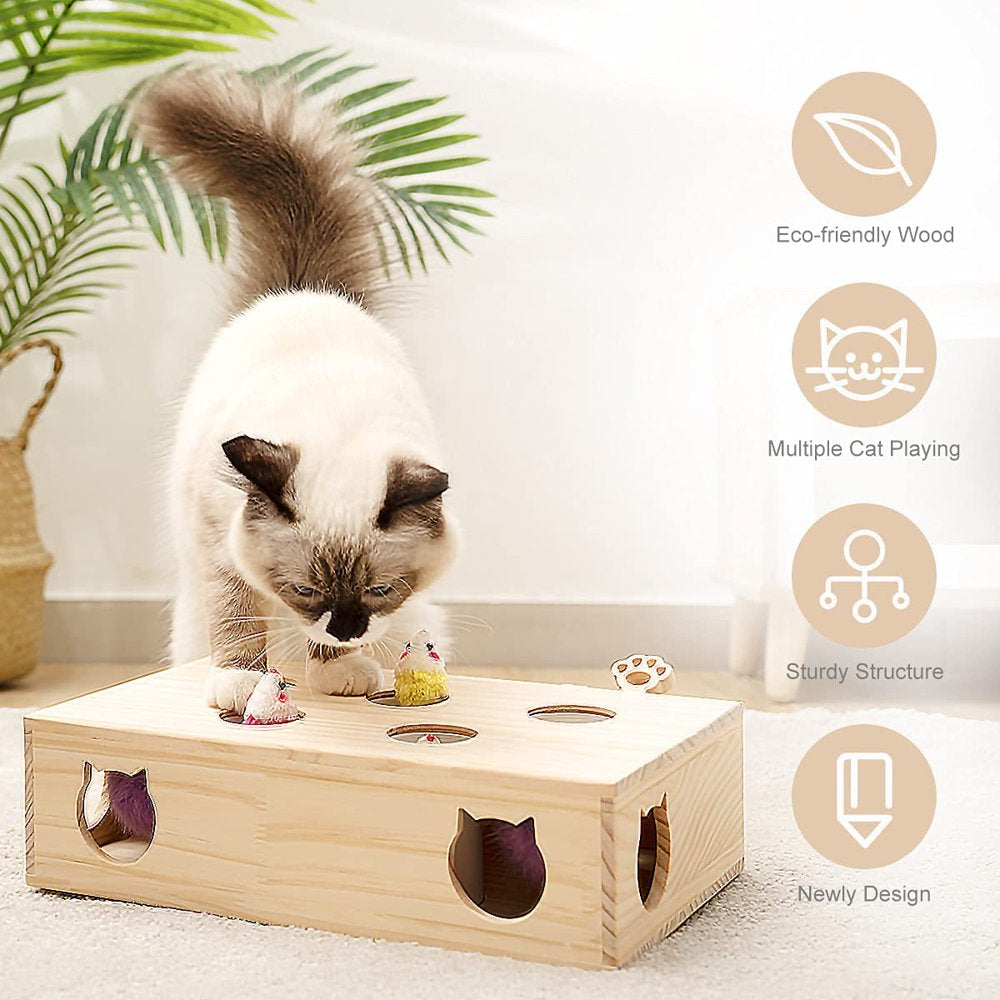Interactive Cat Whack-a-Mole Game: Solid Wood Toy for Indoor Cats
