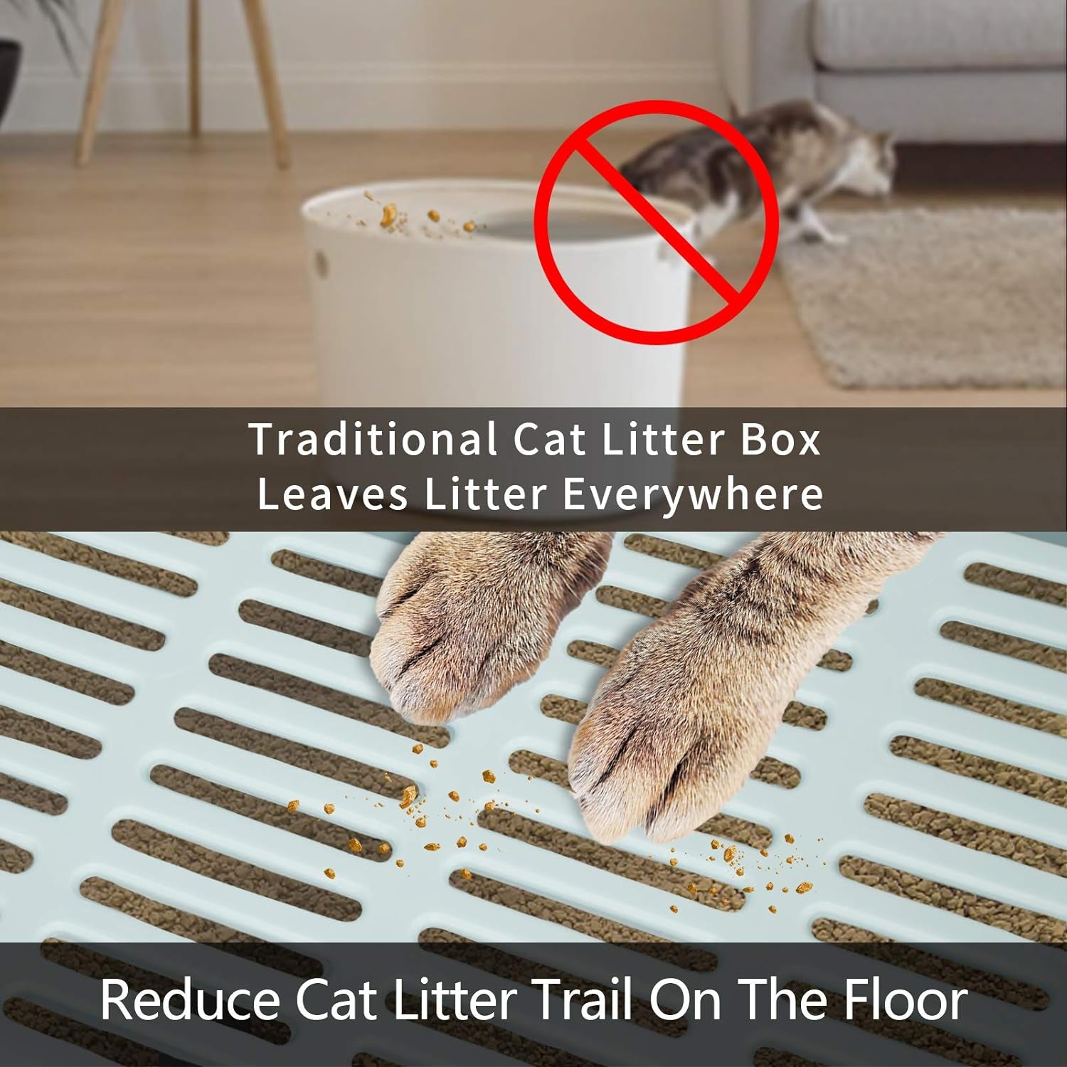 Large Top Entry Cat Litter Box: Foldable, Covered, Anti-Splashing (Blue)