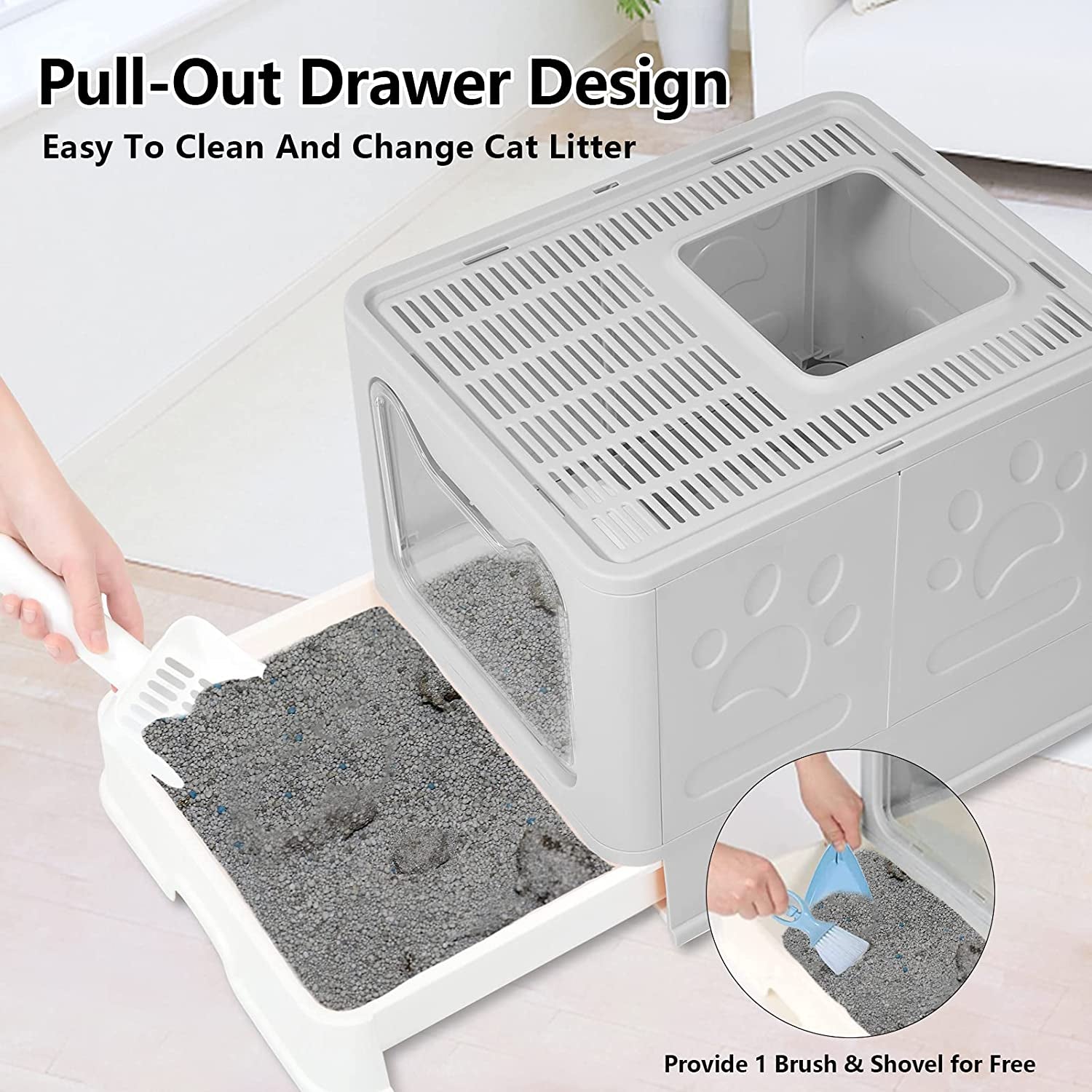 Large Top Entry Cat Litter Box: Foldable, Covered, Anti-Splashing (Gray)